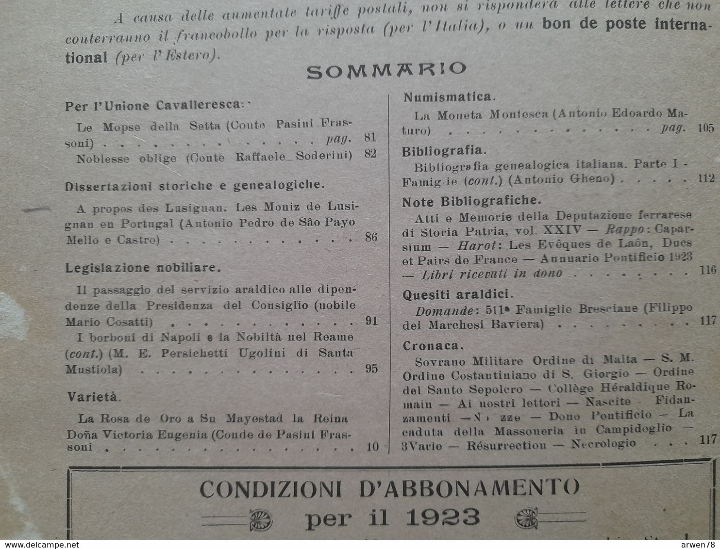 Rivista Araldica Généalogie Héraldique Lusignan Au Portugal Voir Sommaire 1923 - Scientific Texts