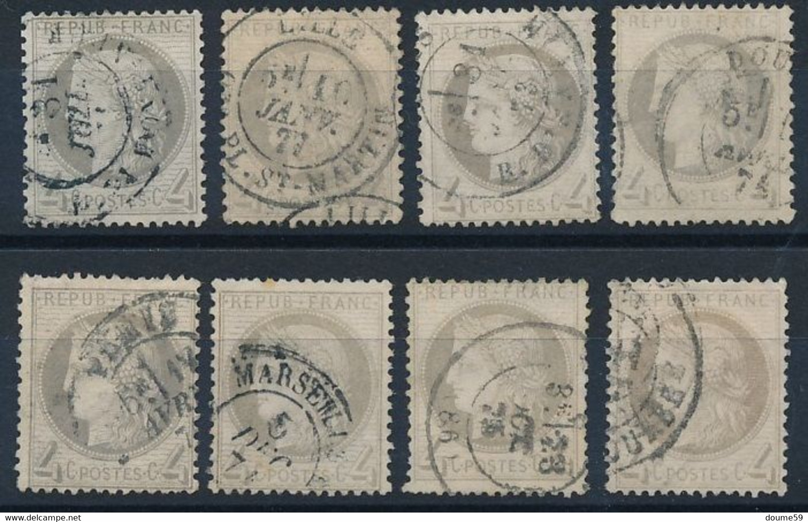 EB-481: FRANCE: Lot Avec N°52 (8)  Obl  Pour étude - 1871-1875 Cérès