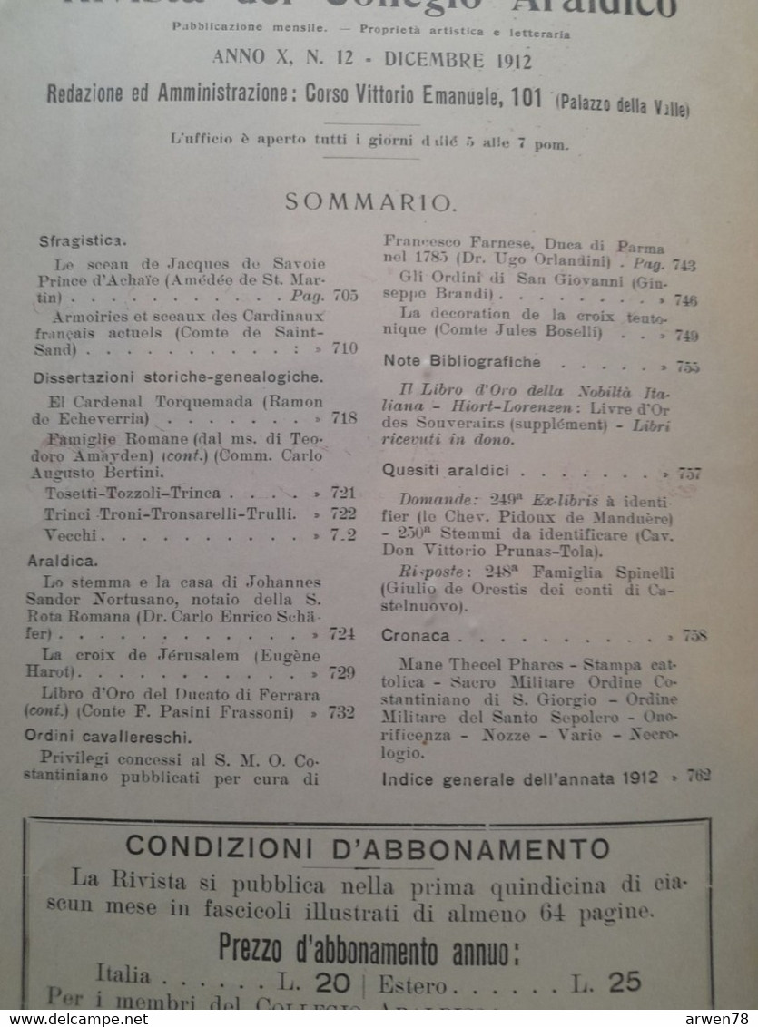 Rivista Araldica Généalogie Héraldique Le Sceau De Jacques De Savoie Armoiries Des Cardinaux Français 1912 Voir Sommaire - Scientific Texts