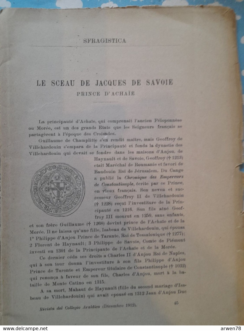 Rivista Araldica Généalogie Héraldique Le Sceau De Jacques De Savoie Armoiries Des Cardinaux Français 1912 Voir Sommaire - Wetenschappelijke Teksten