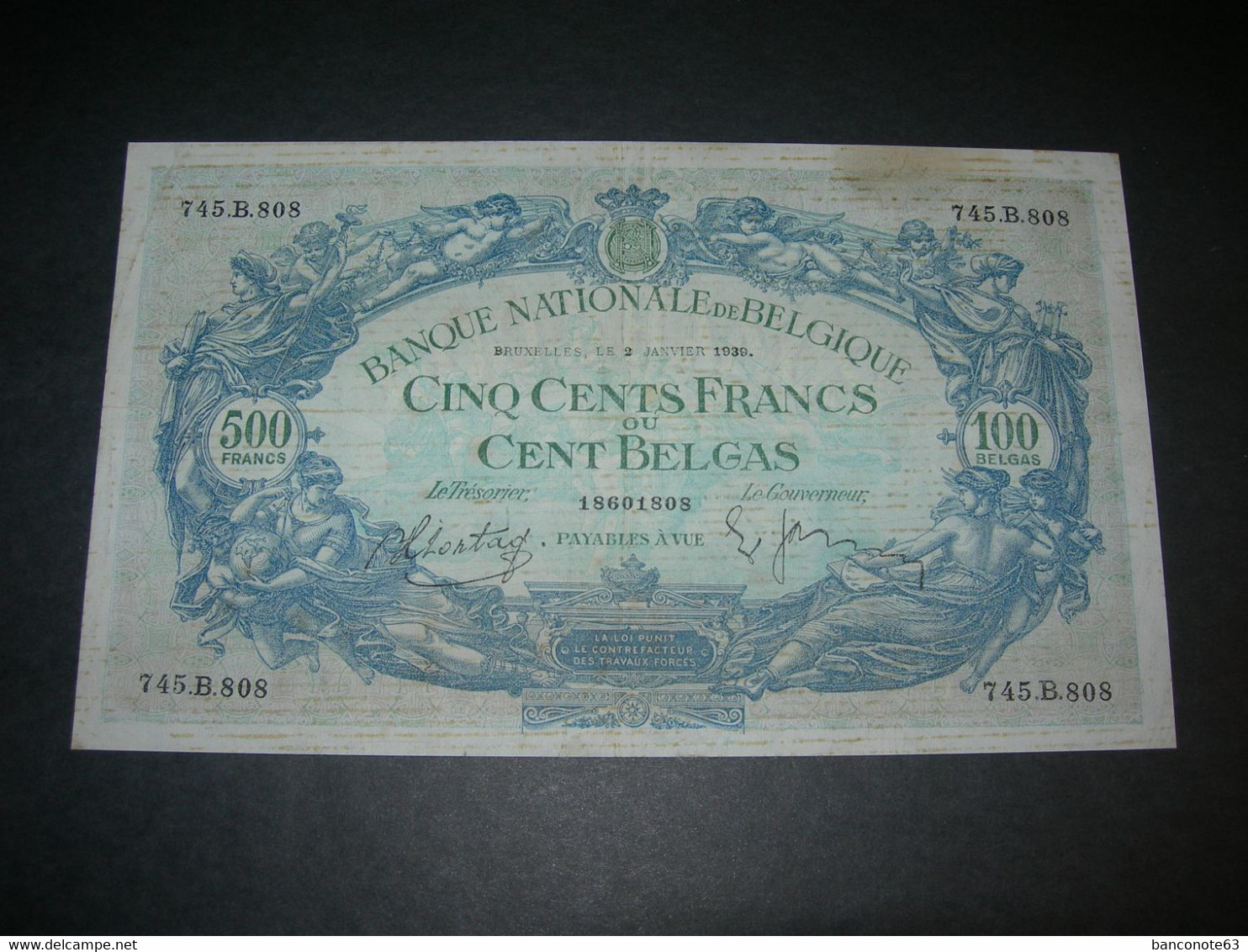 Belgium 500 Francs - 100 Belgas 1939 - 500 Francos-100 Belgas