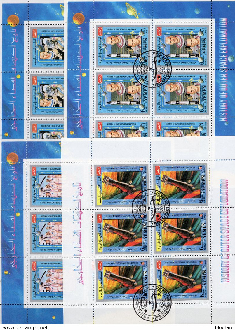 US-Raumfahrt Jemen 873,874,881+891 KB 24€ Mondlflug Historie Weltraumforschung Sheet Space Blocs M/s Sheetlet Ss Bf NASA - United States