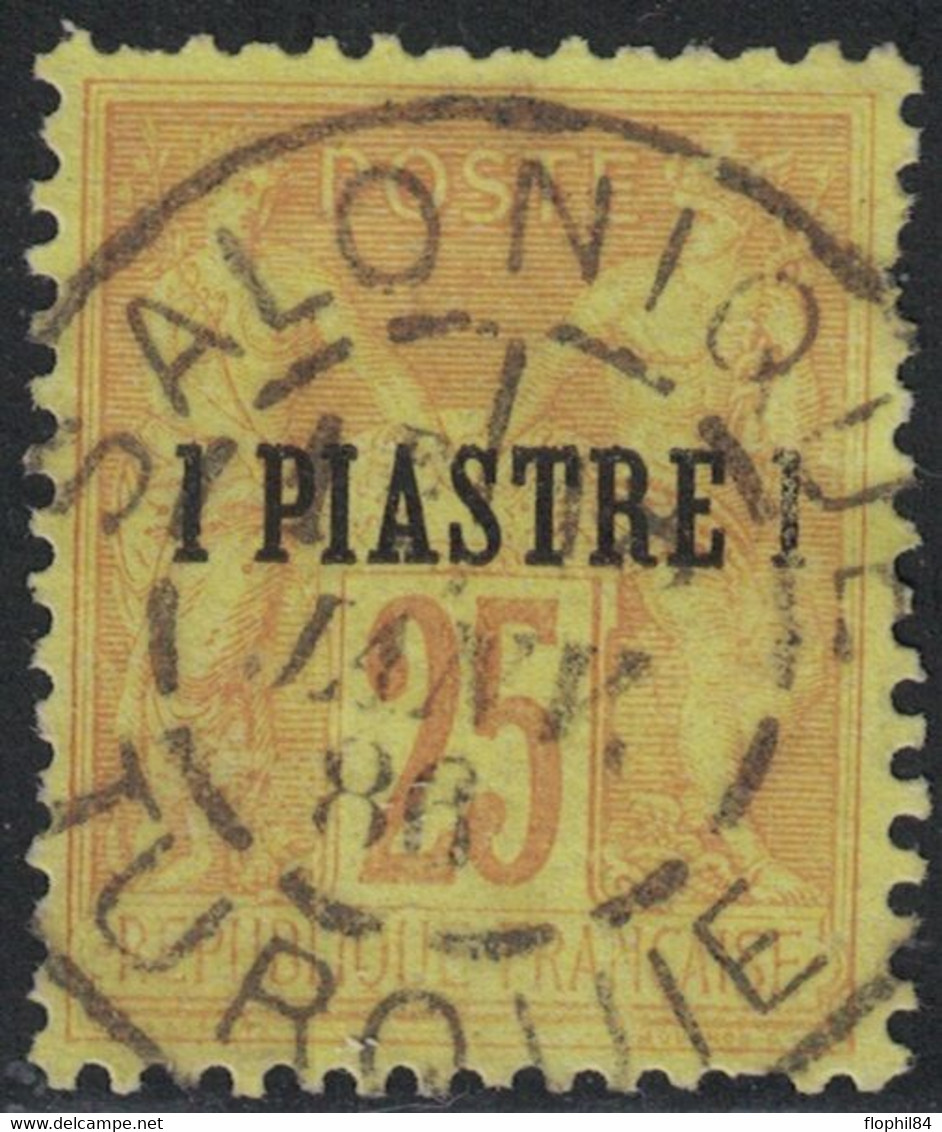 LEVANT - TURQUIE - SALONIQUE - TYPE SAGE - N°1 - 25c JAUNE AVEC SURCHARGE 1 PIASTRE - JANVIER 1886. - Gebraucht