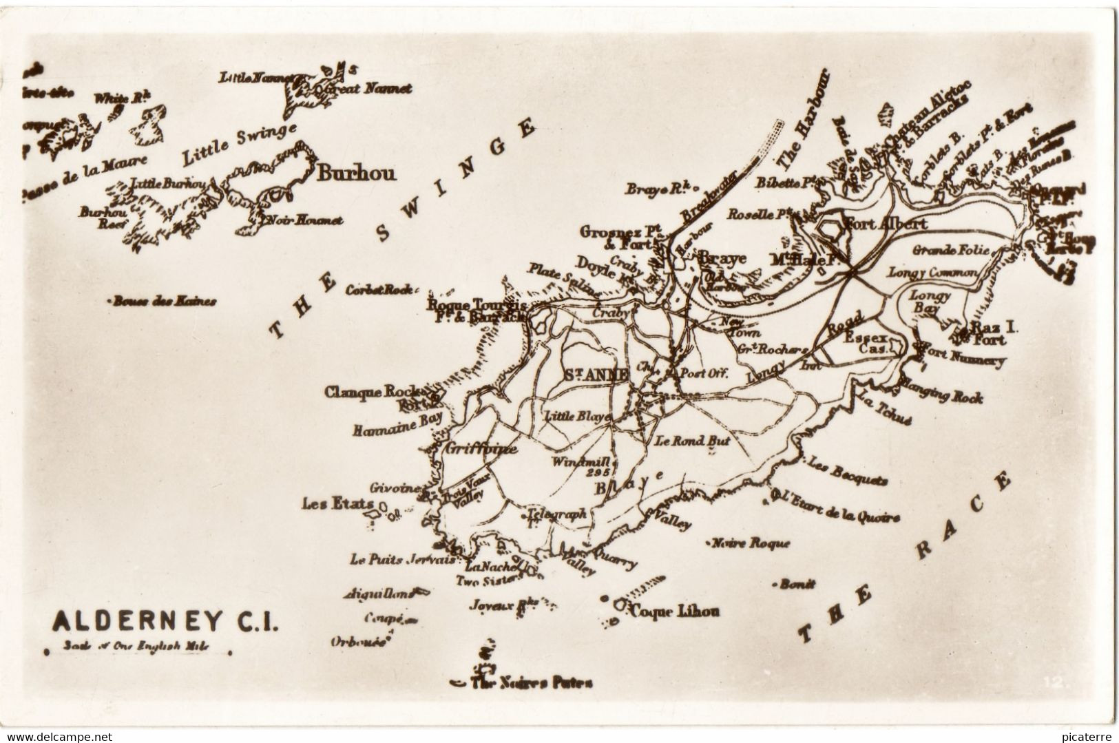 ALDERNEY -  Ile Aurigny-island Map (Real Photograph-BB London) - Alderney