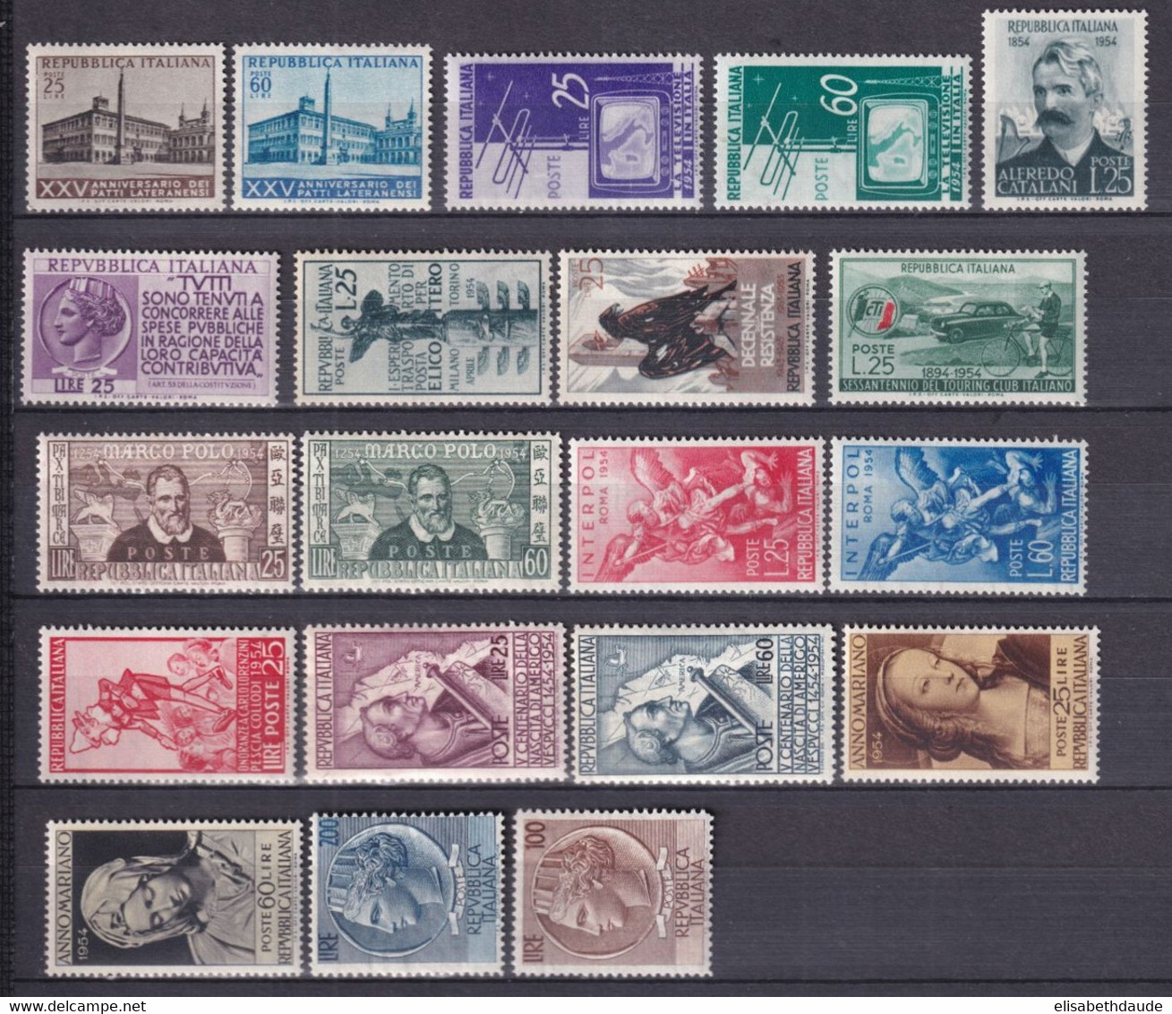 ITALIE - ANNEE 1954 COMPLETE - YVERT N° 670/689 ** MNH - COTE = 242 EUR. - Vollständige Jahrgänge