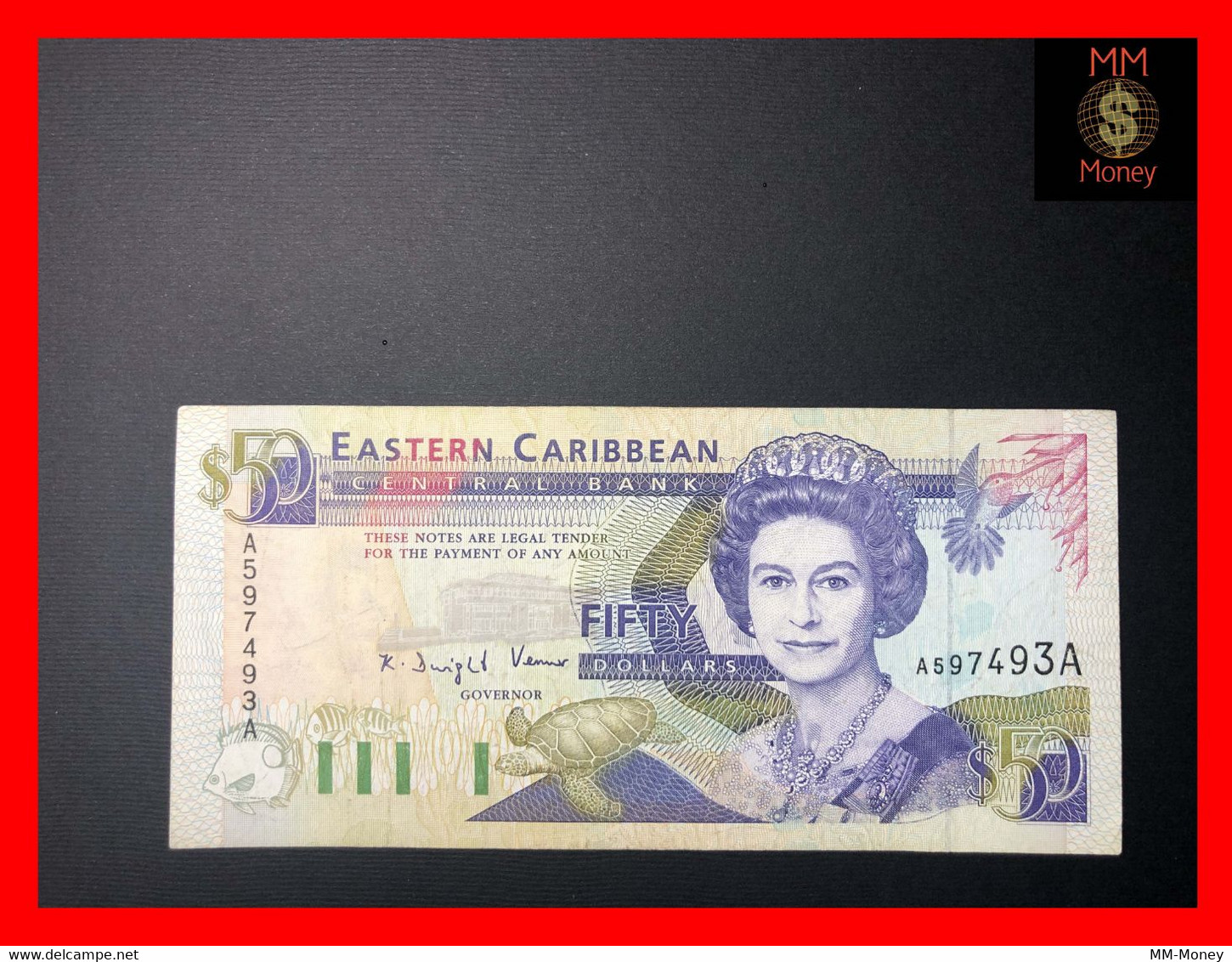 East - Eastern Caribbean 50 $  1993   P. 29  *A*   "Antigua"   **rare**   VF+ - East Carribeans
