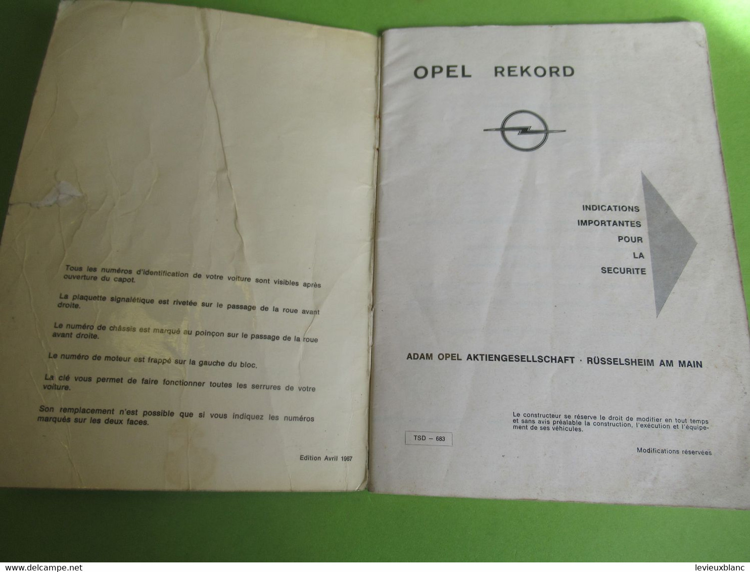 Manuel D'Entretien / OPEL Rekord/ Moteur 1,5l , 1,7l, 1,9l,2,2l /1967             AC160 - Voitures