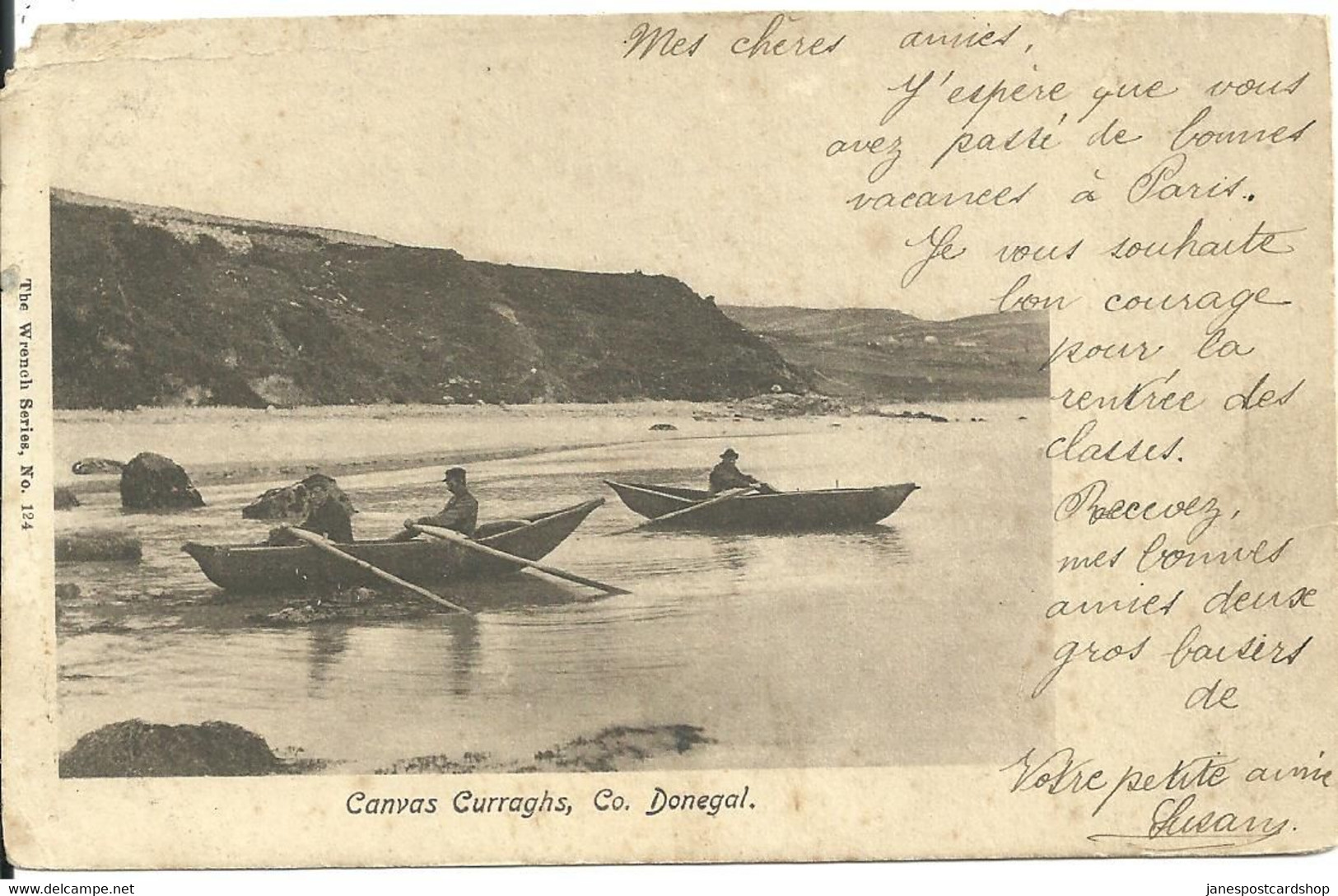 CANVAS CURRAGHS - CO. DONEGAL - PUBLISHED BY WRENCH NO.124 -  1903/5? FRITH DUPLEX POSTMARK - Donegal