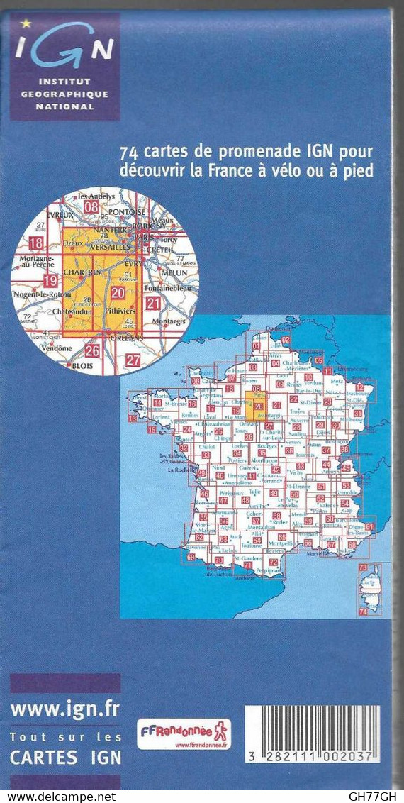 PARIS ORLEANS N°20 -carte De Promenade IGN 1:100000ème 1cm=1km (carte Topographique TOP 100) -2005 - Cartes Topographiques