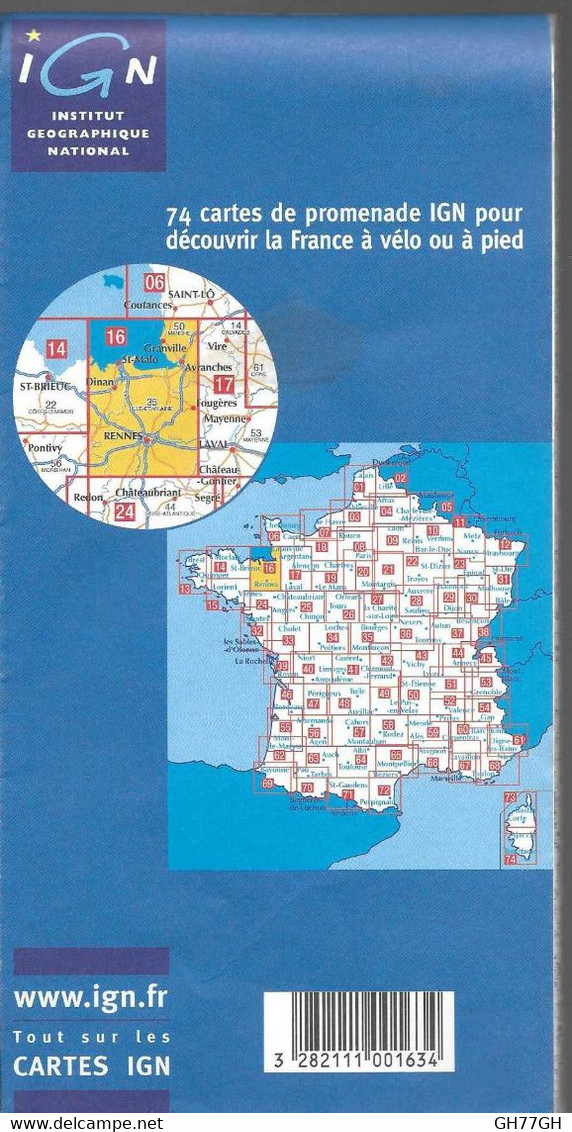 RENNES GRANVILLE N°16 -carte De Promenade IGN 1:100000ème 1cm=1km (carte Topographique TOP 100) -2003 - Cartes Topographiques