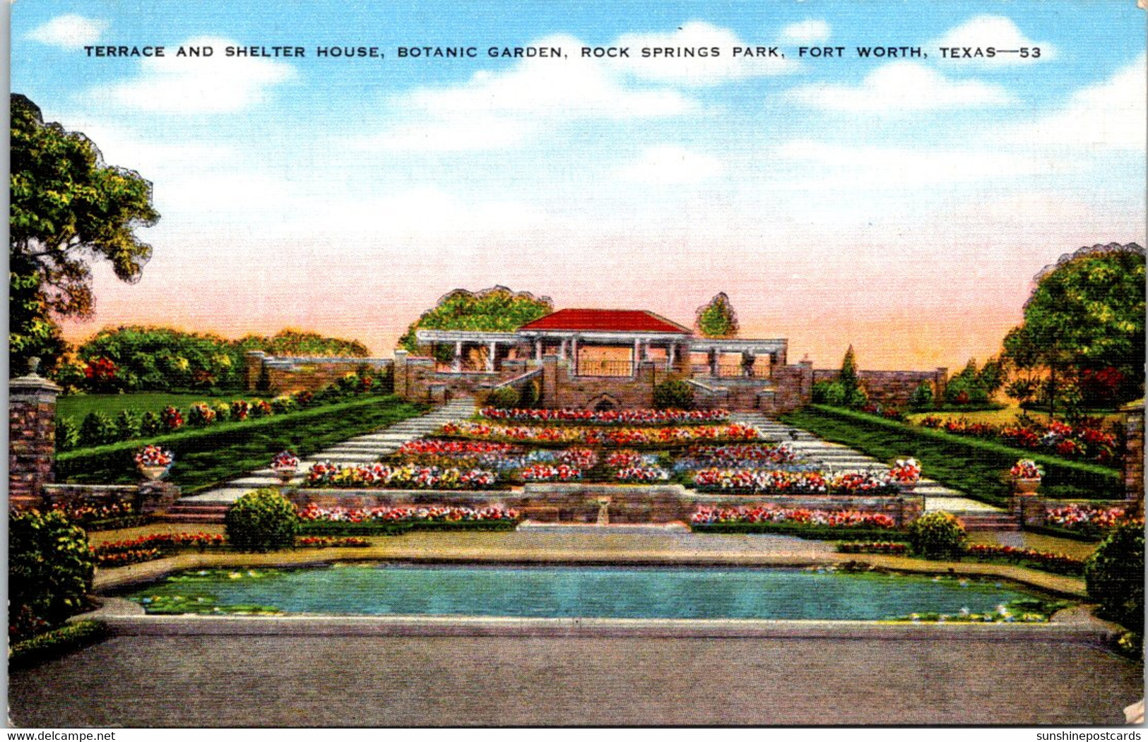 Texas Fort Worth Rock Springs Park Botanic Garden Terrace And Shelter House 1943 - Fort Worth