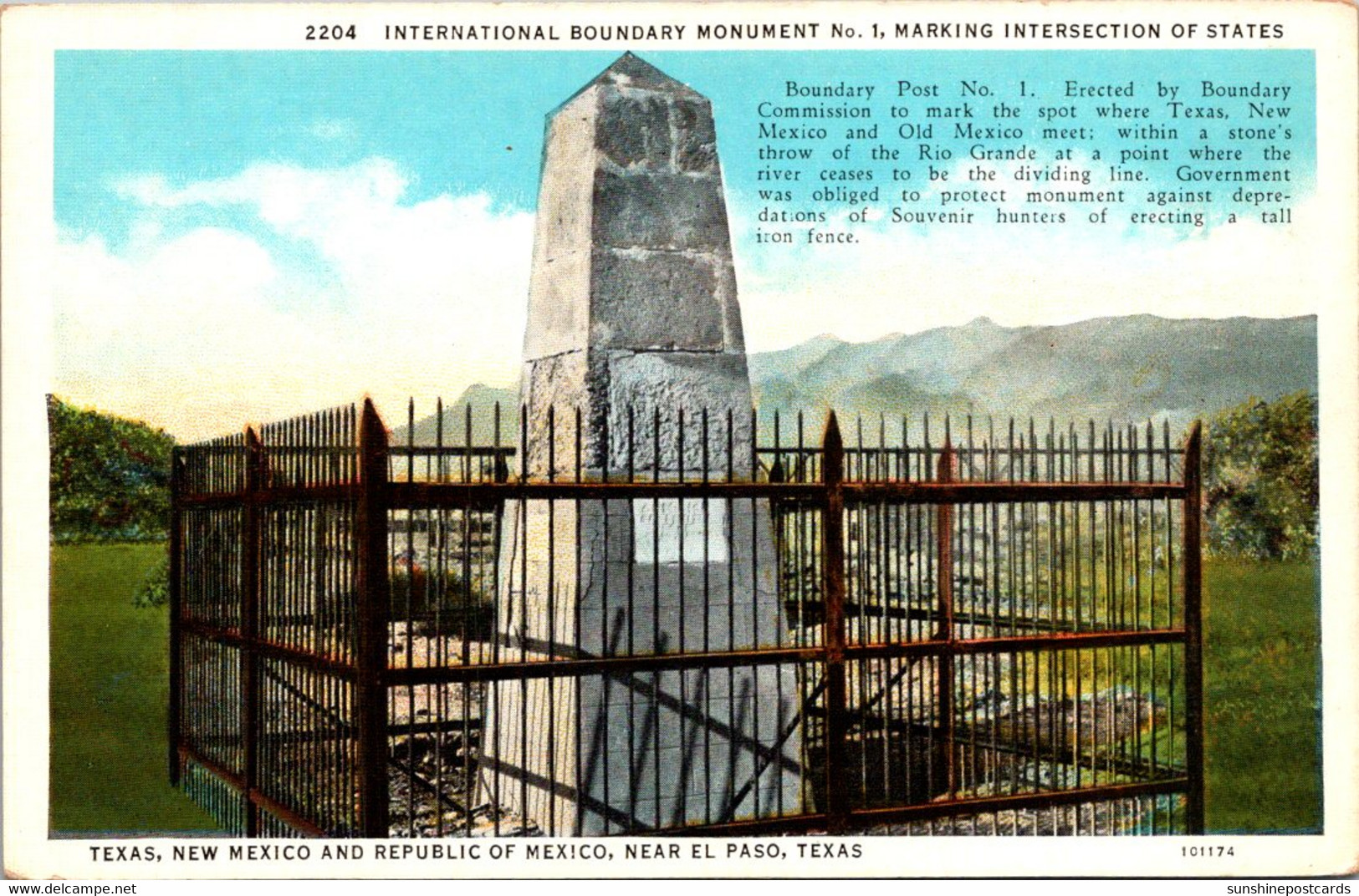 Texas El Paso International Boundary Monument Curteich - El Paso