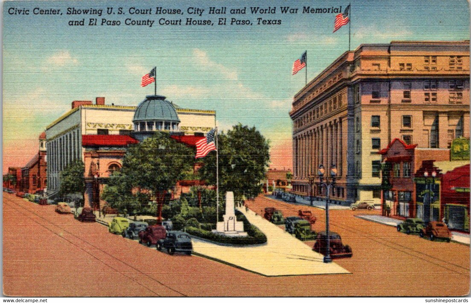 Texas El Paso Civic Center Showing U S Court House City Hall & More 1945 Curteich - El Paso