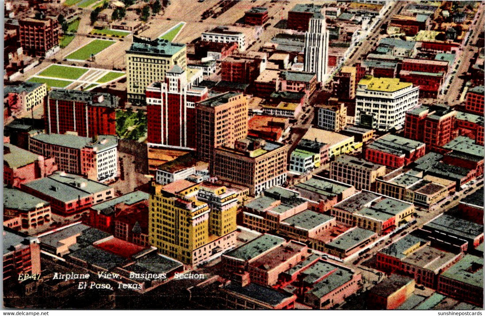 Texas El Paso Airplane View Of Downtown 1948 Curteich - El Paso