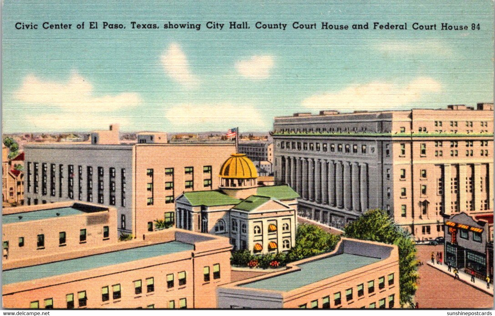 Texas El Paso Civic Center Showing City Hall County Court House & Federal Court House - El Paso