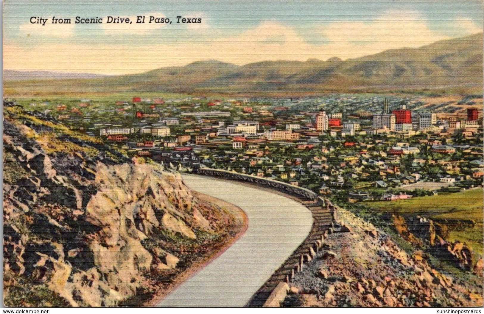 Texas El Paso View Of City From Scenic Drive Curteich - El Paso