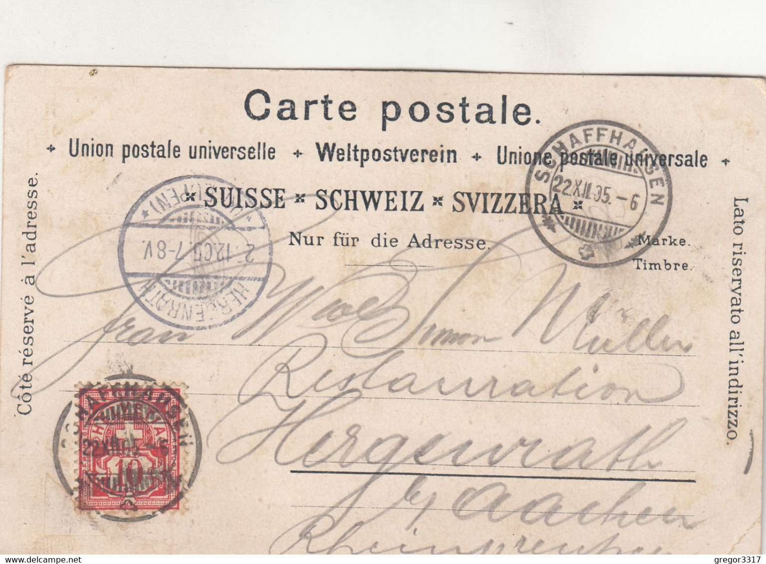 A2604) Schweiz LITHO WAPPEN Tell - See - Gel. SCHAFFHAUSEN 1905 !! - Hausen Am Albis 