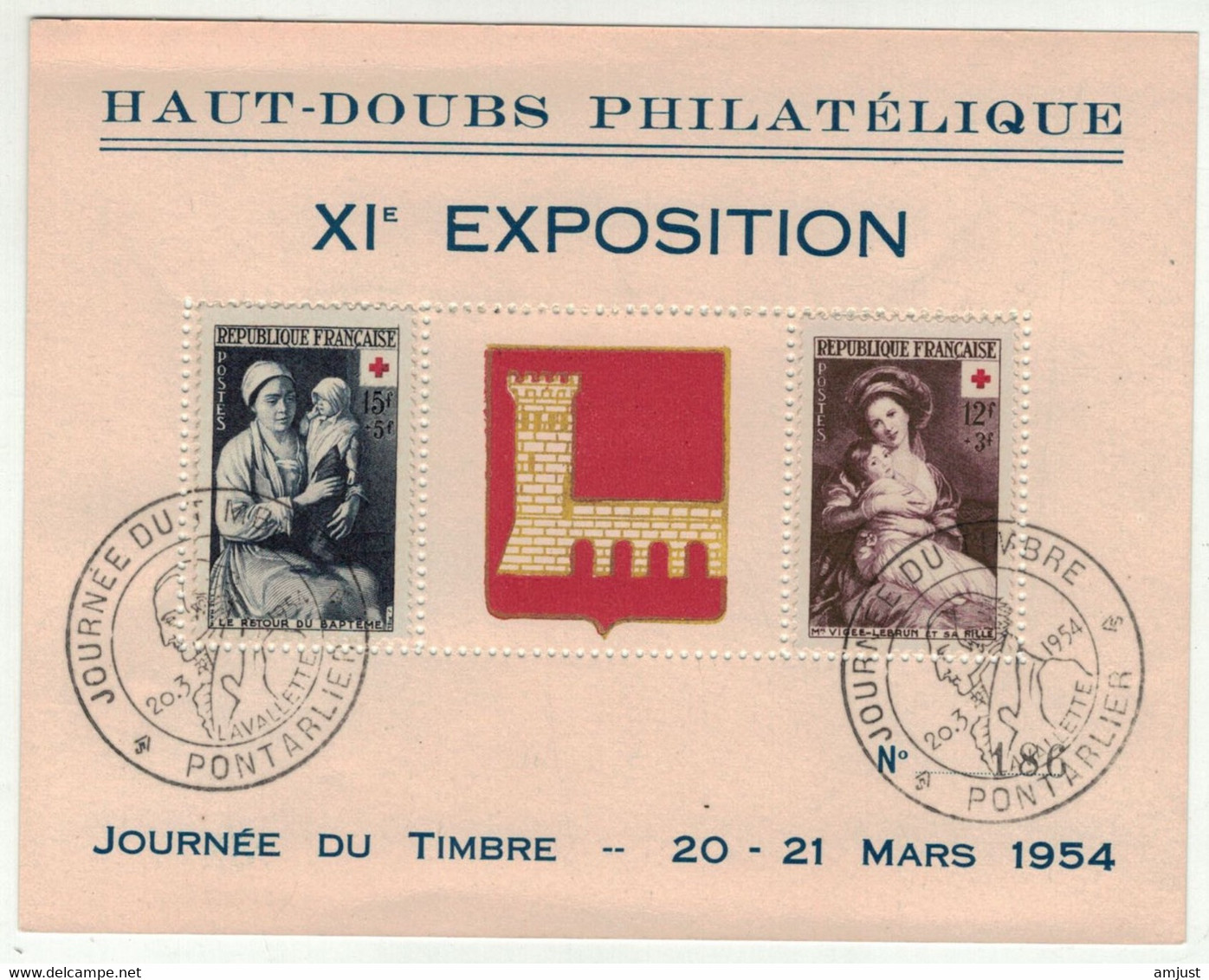 France // 1950-1959 // Carte Haut-Doubs, Exposition Philatélique Journée Du Timbre 1954 - Brieven En Documenten