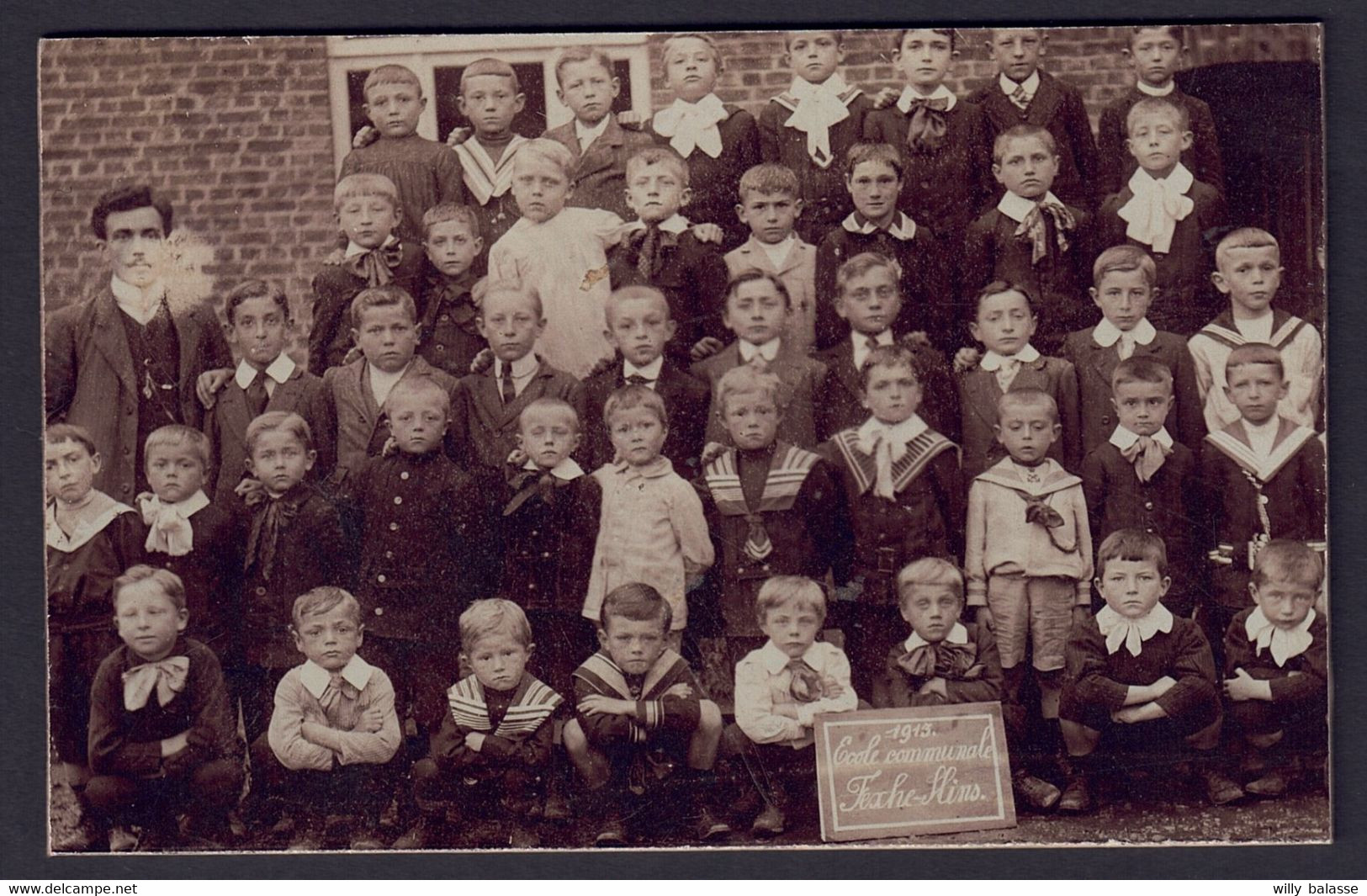 +++ Photo Sur Carton - Ecole Communale FEXHE SLINS - Juprelle - Classe D'Elèves - 1913   // - Juprelle