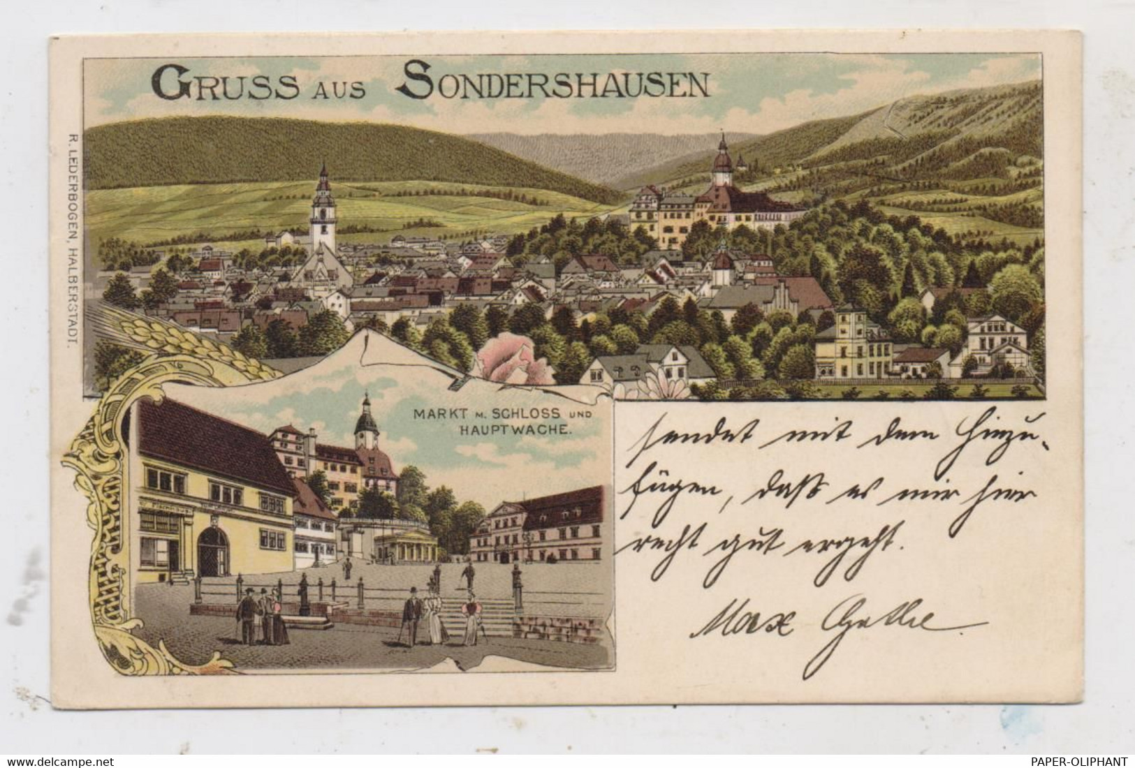 0-5400 SONDERSHAUSEN, Lithographie, Markt, Schloß, Hauptwache, Gesamtansicht - Sondershausen