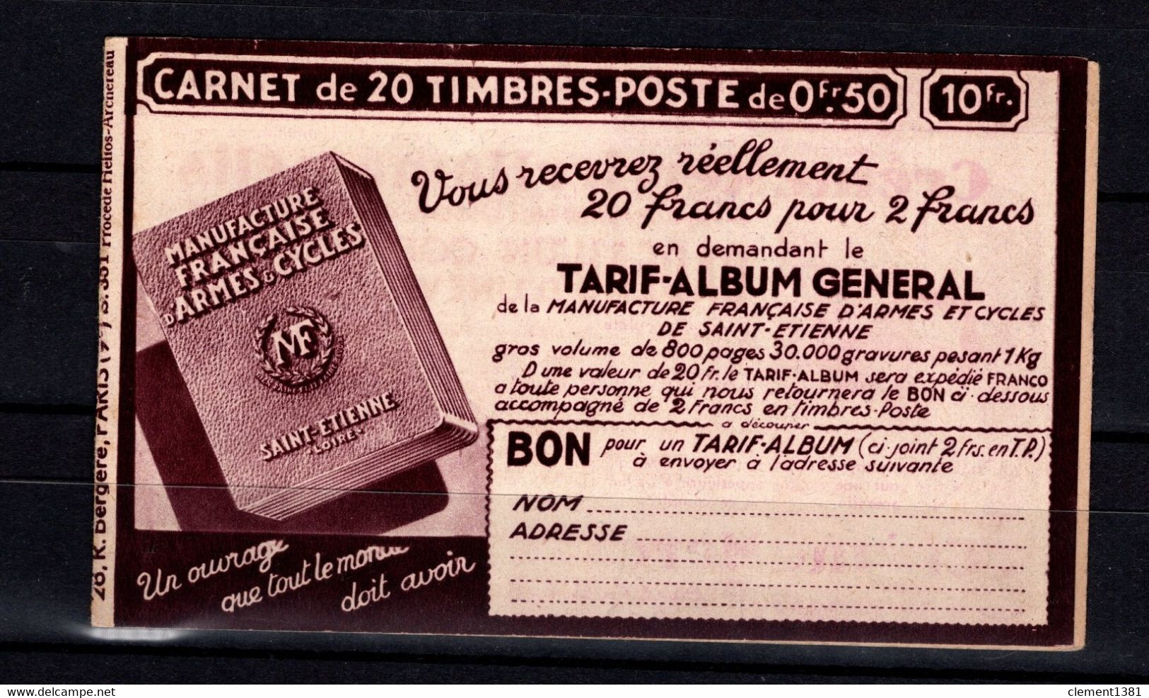 France Couverture De Carnet Vide S351 - Alte : 1906-1965