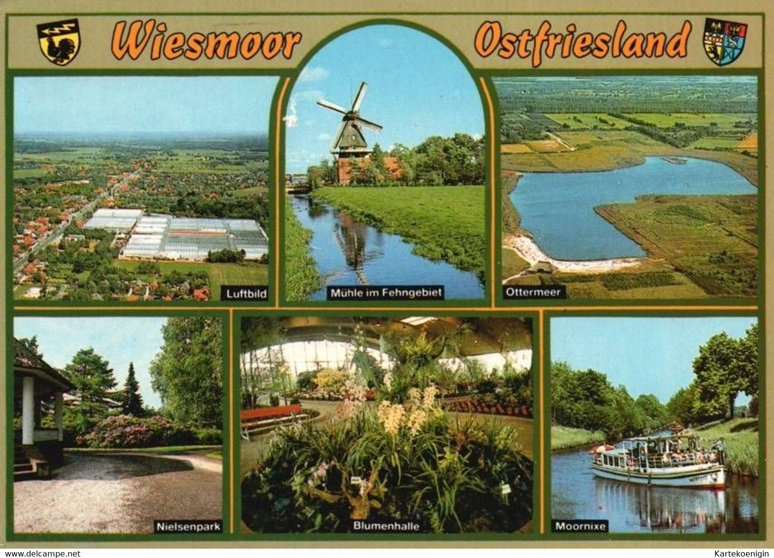 AK - Wiesmoor , Ostfriesland , Luftbild , Nielsenpark , Blumenhalle , Ottermeer , Moornixe - Aurich