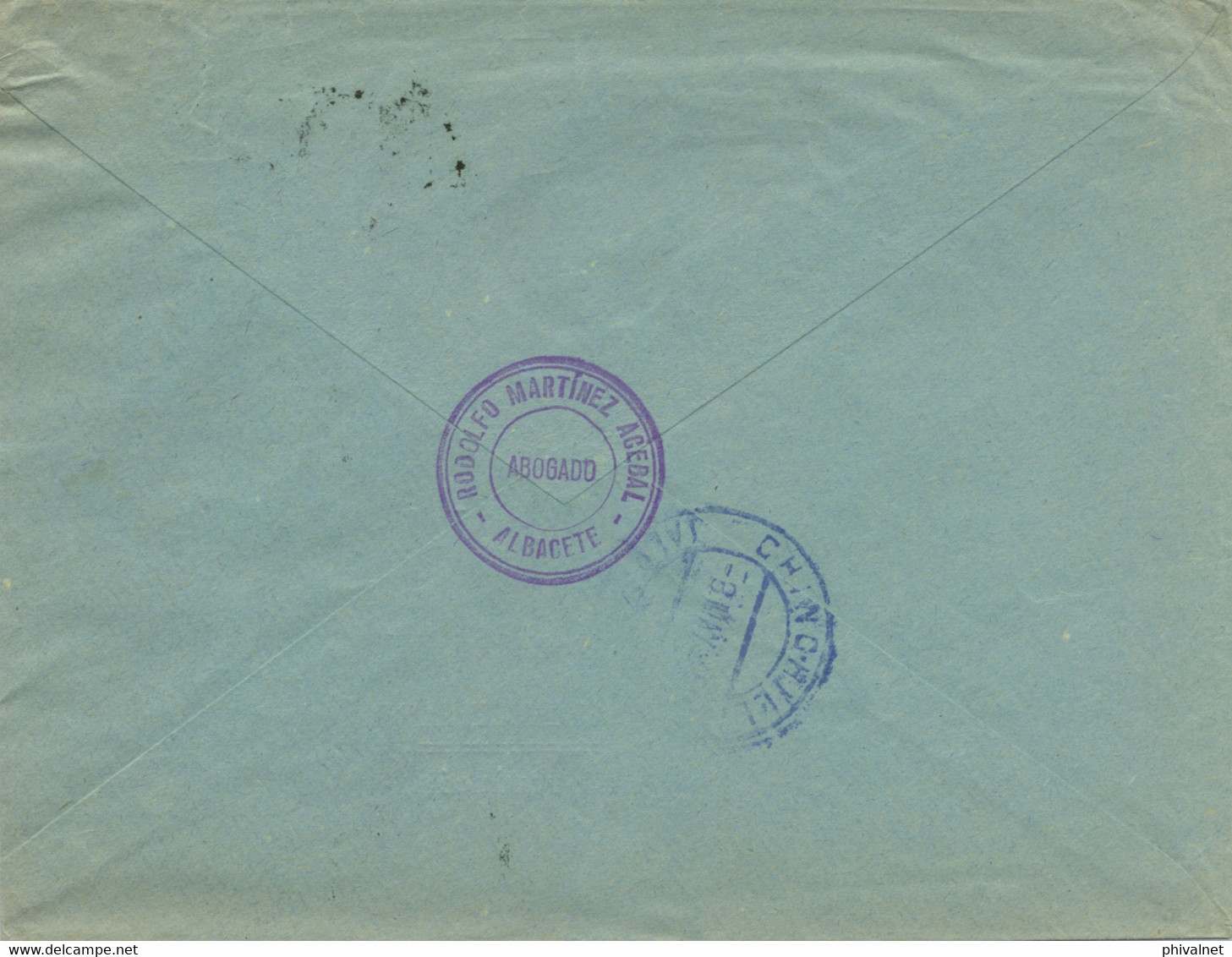 1938 ALBACETE , SOBRE CIRCULADO A CHINCHILLA , LLEGADA EN COLOR AZUL AL DORSO . - Covers & Documents