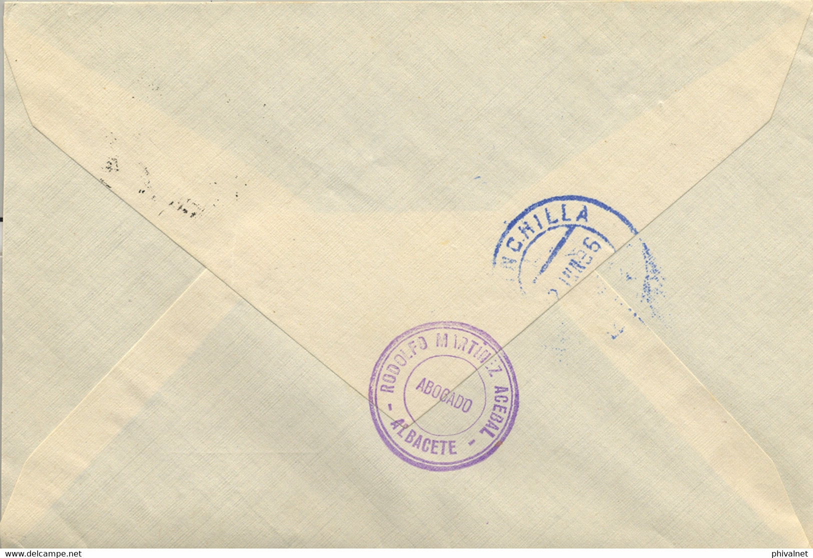 1936  ALBACETE , SOBRE CIRCULADO  A CHINCHILLA CON LLEGADA EN AZUL AL DORSO - Lettres & Documents