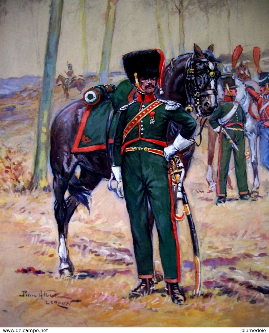 GOUACHE & AQUARELLE ORIGINALE Signée PIERRE ALBERT LEROUX: CHASSEURS A CHEVAL DE 1807 . MILITARIA - Gouaches