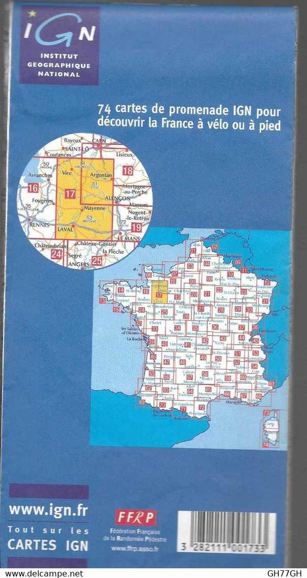 LAVAL ARGENTAN N°17 -carte De Promenade IGN 1:100000ème 1cm=1km (carte Topographique TOP 100) -2004 - Cartes Topographiques