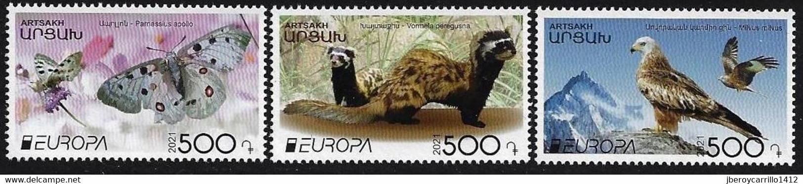 NAGORNO KARABAKH /ARTSAKH REP. /ARMENIA KARABAKH  -EUROPA 2021 - "ENDANGERED NATIONAL WILDLIFE"-  SERIE 3 V. - N - Perf. - 2021