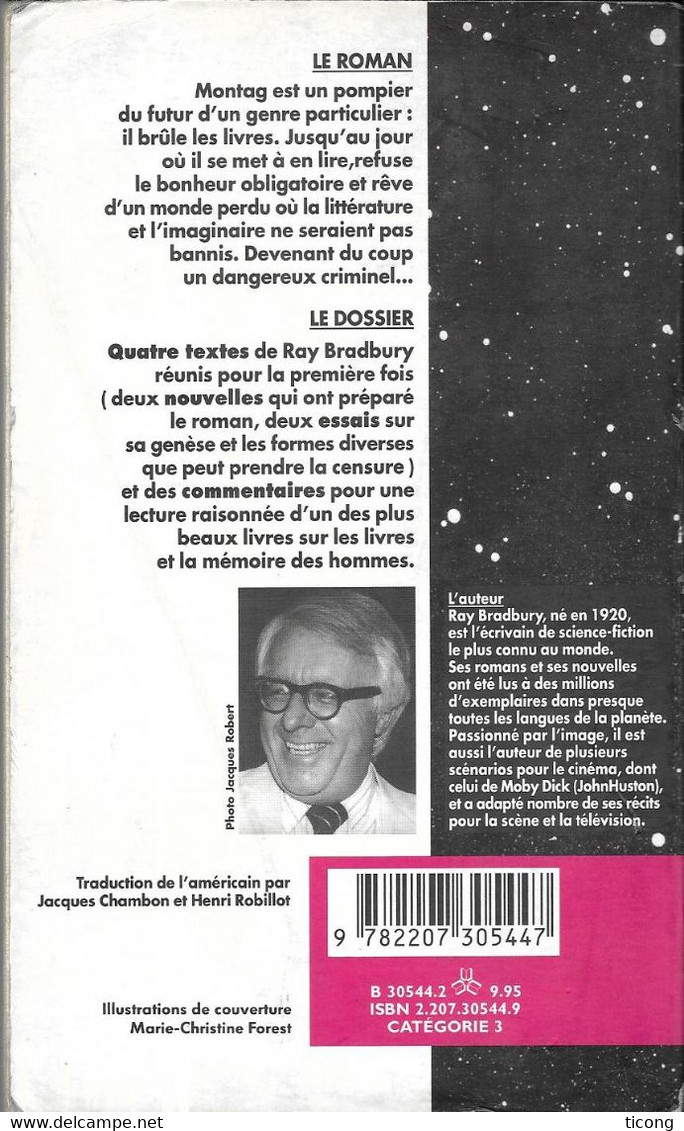 FAHRENHEIT 451 DE RAY BRADBURY, SERIE PRESENCE DU FUTUR DES EDITIONS DENOEL, EDITION DE 1995, VOIR LES SCANNERS - Denoël