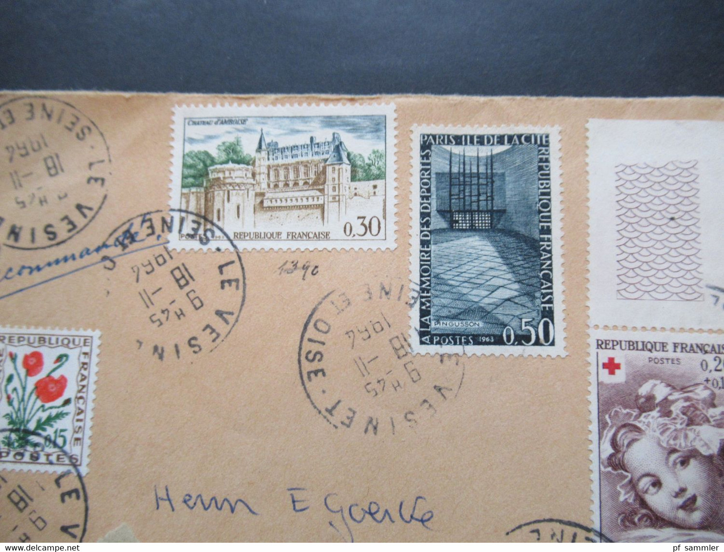 Frankreich 1962 Rotes Kreuz Marken Mit Zierfeld / Leerfeld Aus Markenheftchen Einschreiben Le Vesinet - Bückeburg - Storia Postale