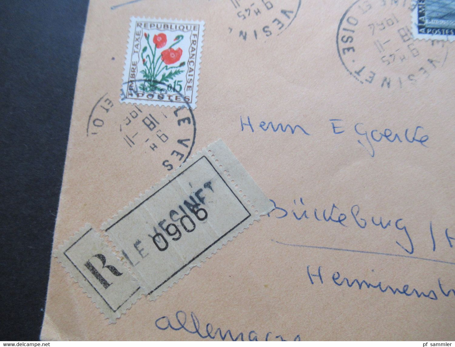 Frankreich 1962 Rotes Kreuz Marken Mit Zierfeld / Leerfeld Aus Markenheftchen Einschreiben Le Vesinet - Bückeburg - Lettres & Documents