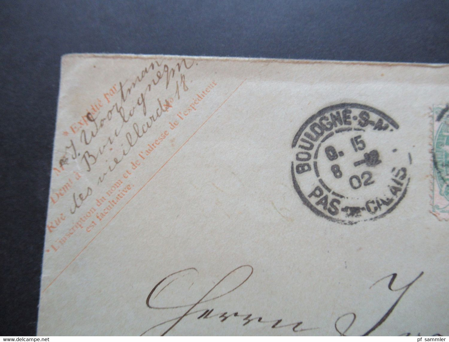 Frankreich 1902 Ganzsachen Umschlag Mit 2 Zusatzfrankaturen Boulogne Sur Mer Nach Hamburg Mit Ank. Stempel - Covers & Documents