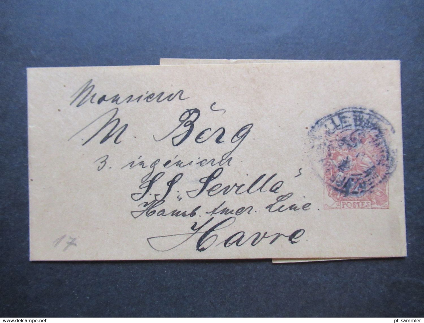 Frankreich 1901 Streifband Schiffspost SS Sevilla Hamburg Amerika Linie In Havre Gesendet - Cartas & Documentos