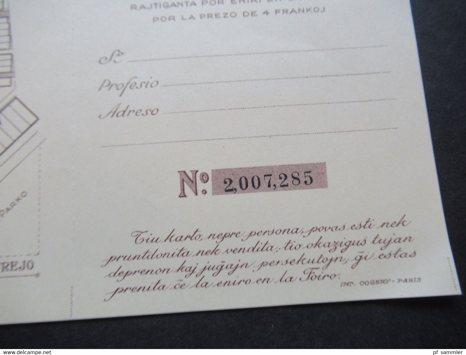 Frankreich 1936 Foiro De Paris Esperanto Fako Karto de Acetanto / Eintrittskarte / Francaj Acetantoj / Dokument