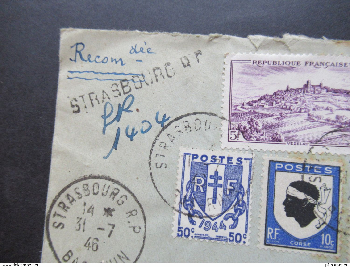 Frankreich 1946 MiF Einschreiben Reco Strasbourg R.P. Nach Aarau Schweiz Mit Ank. Stempel Aarau 1 Briefe - Lettres & Documents