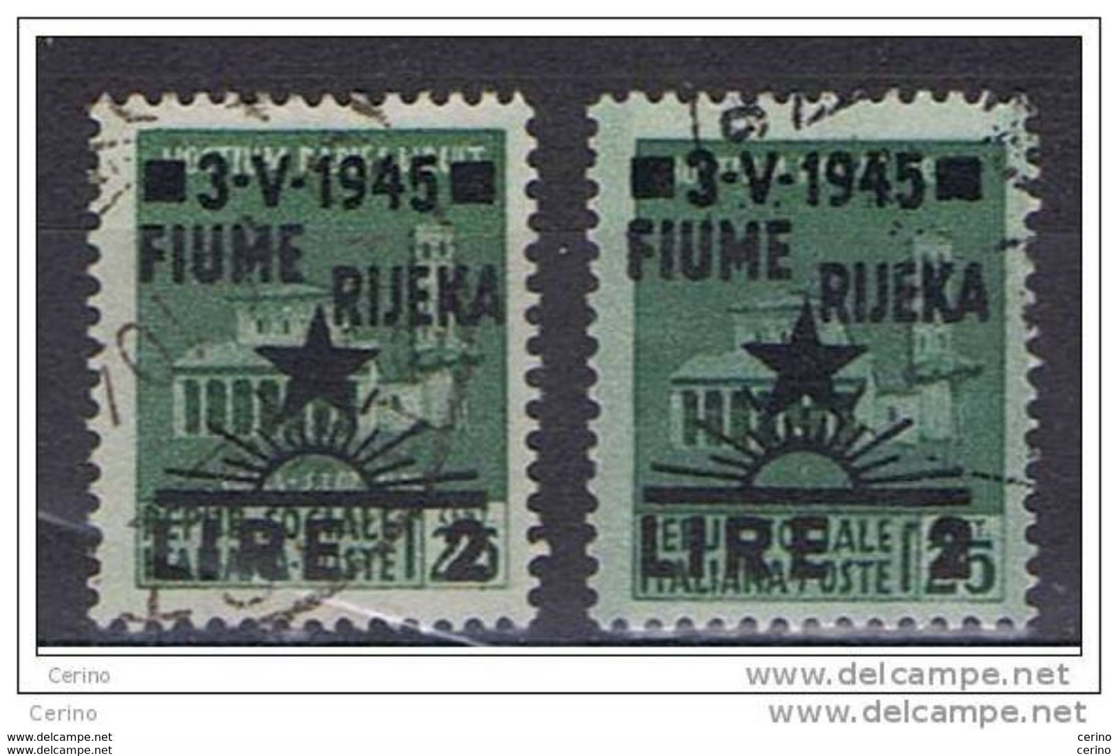 FIUME - OCC. JUGOSLAVA:  1945  SOPRASTAMPATO  -  £.2/25 C. VERDE  US. -  RIPETUTO  2  VOLTE  -  SASS. 14 - Jugoslawische Bes.: Fiume