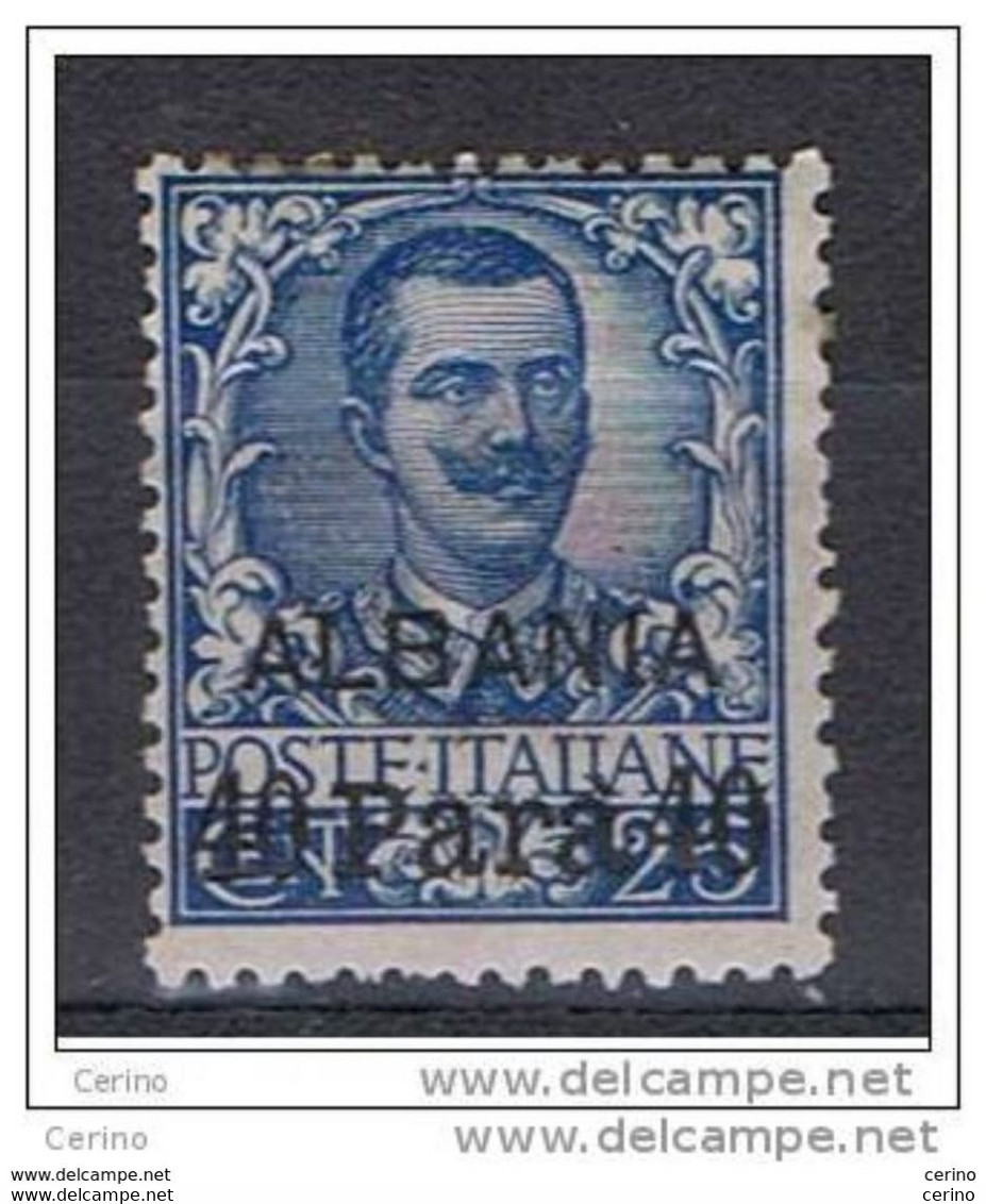 ALBANIA:  1902  SOPRASTAMPATO  -  40 Pa./25 C. AZZURRO  L. -  SASS. 3 - Albanie