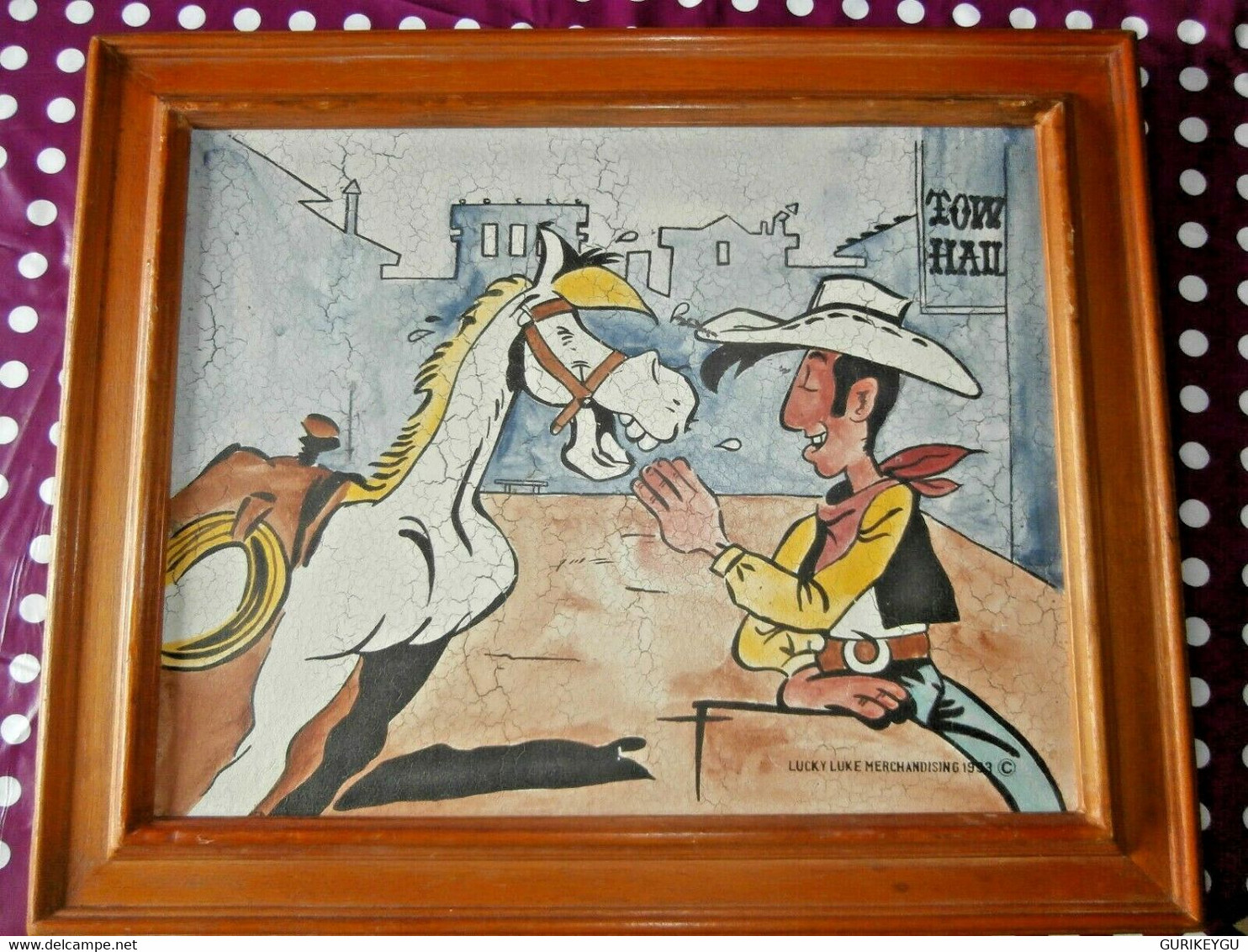 Superbe Et RARE Cadre Peinture LUCKY LUKE Merchandising 1993 EO  60 Cm X 50 Cm - Lucky Luke