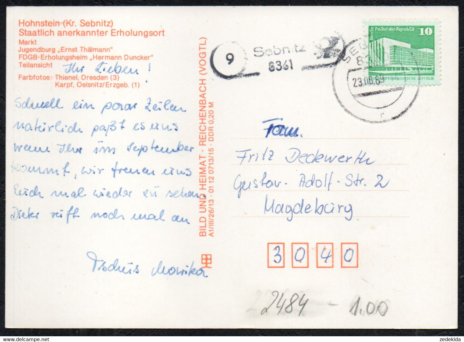 F4790 - Hohnstein - Bild Und Heimat Reichenbach - Stempel Landpost Landpoststempel Sebnitz - Hohnstein (Saechs. Schweiz)