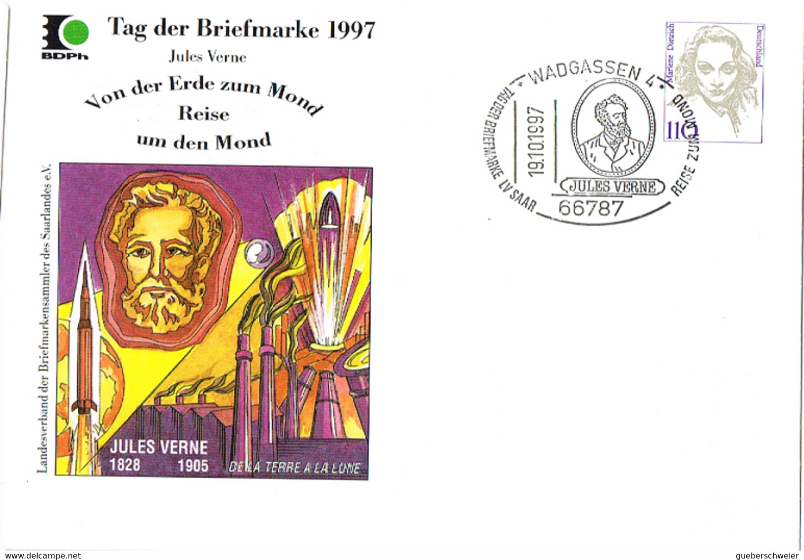 L-ALL-299 - ALLEMAGNE Entier Postal Enveloppe Journée Du Timbre 1997 Wadgassen Jules Verne - Cartes Postales Privées - Oblitérées