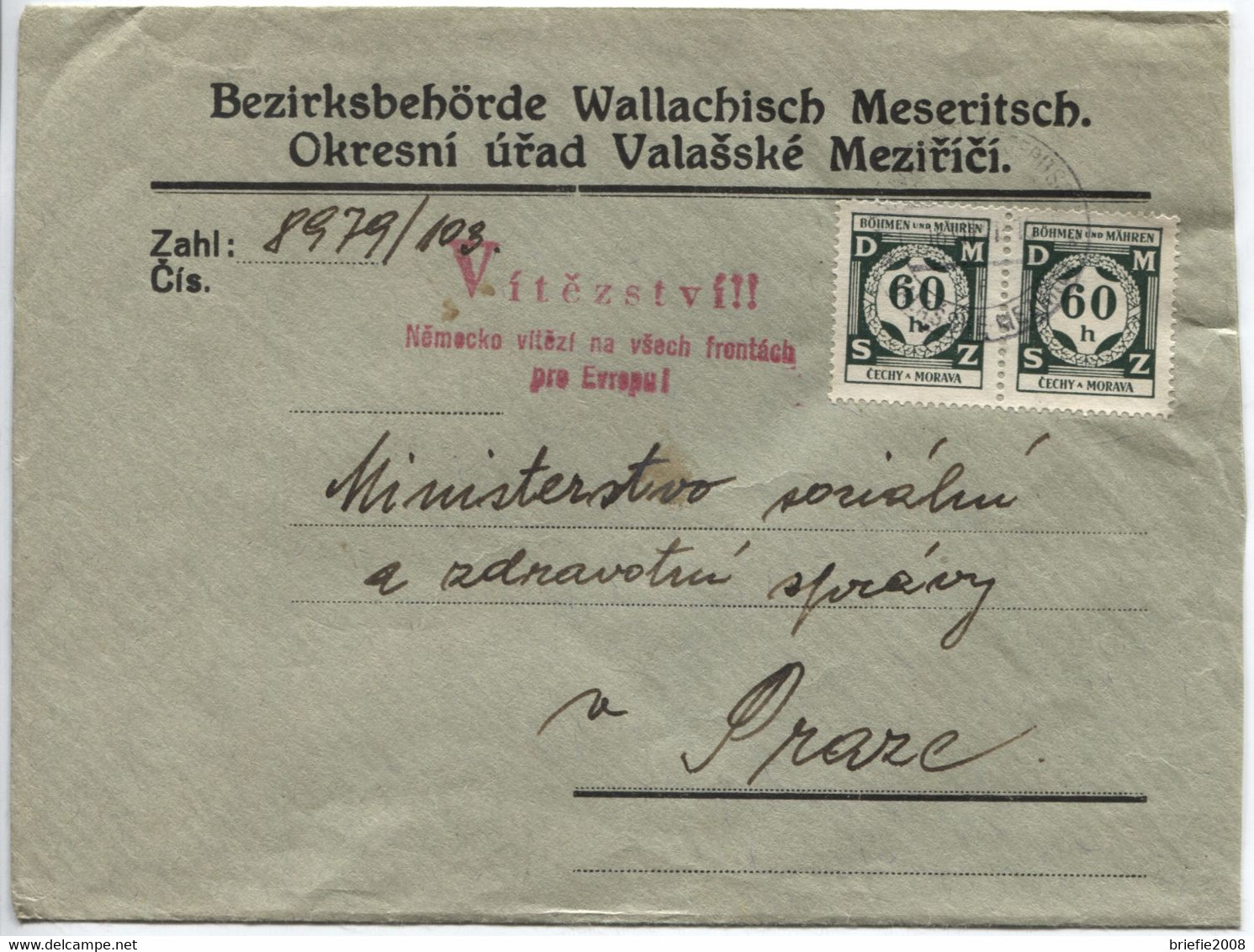 Böhmen Und Mähren Viktoria-Nebenstempel Bezirksbehörde Wallachisch Meseritsch - Covers & Documents