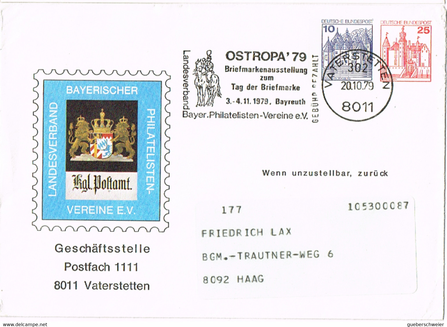 L-ALL-305 - ALLEMAGNE Entier Postal Enveloppe OSTROPA 79 Vaterstetten - Enveloppes Privées - Oblitérées