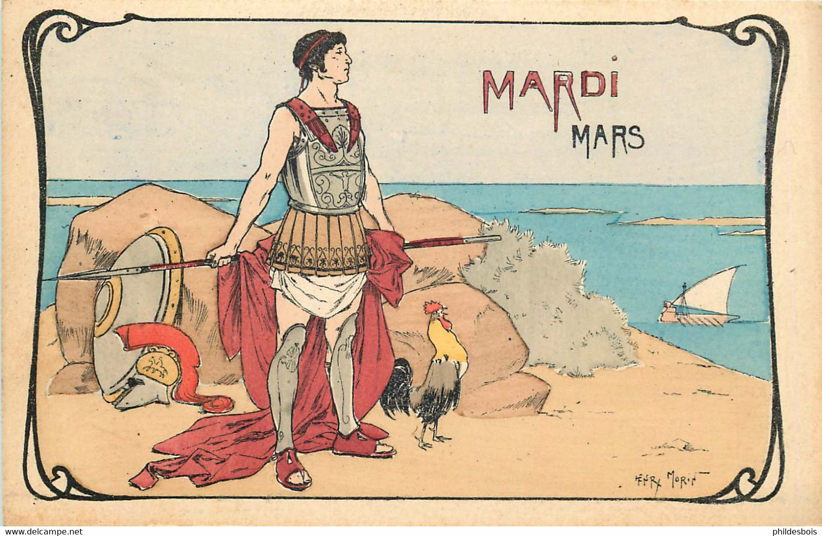 ILLUSTRATEUR Henri MORIN Art Nouveau  MARDI Mars - Morin, Henri