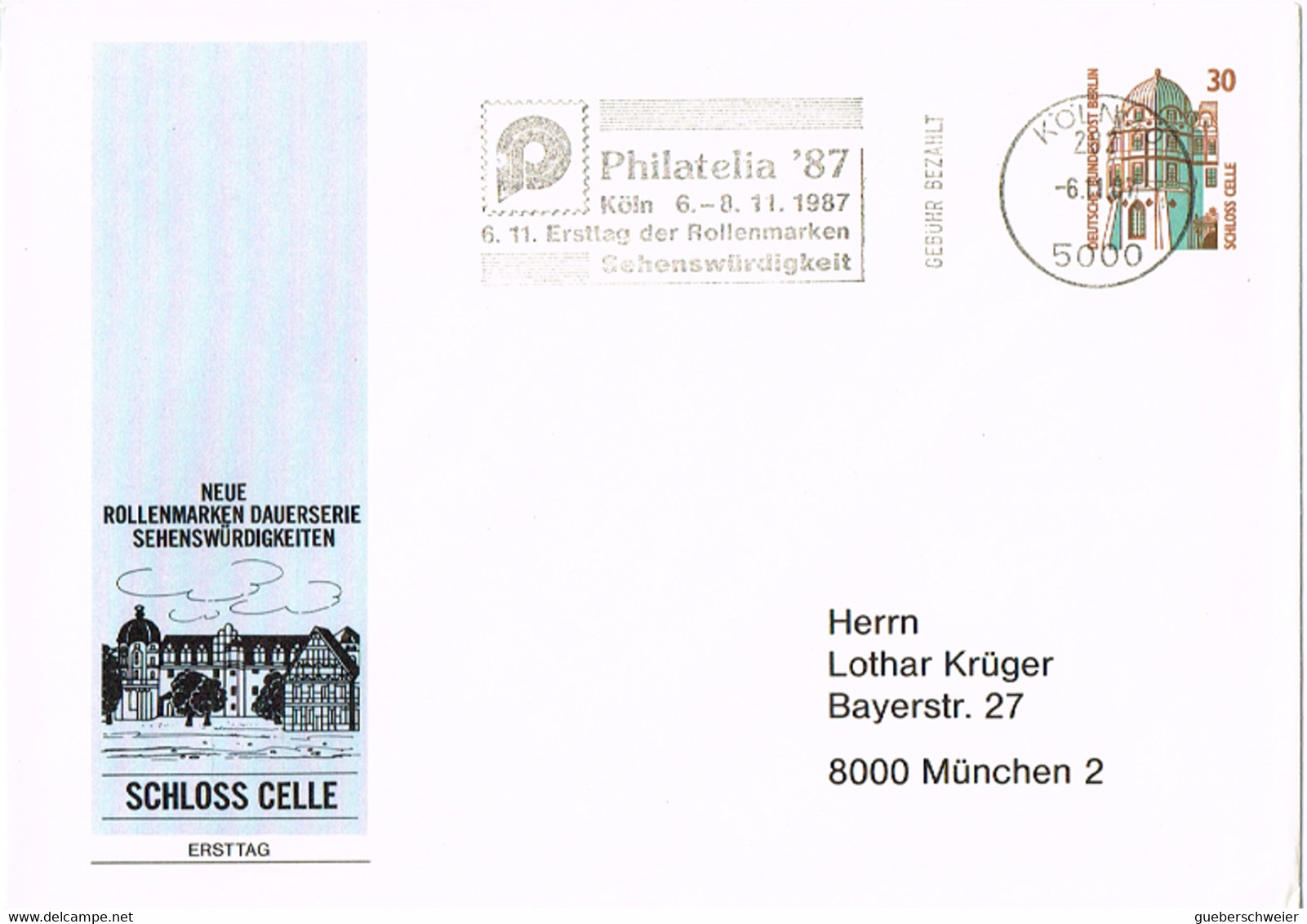 L-ALL-307 - ALLEMAGNE Entier Postal Enveloppe 1er Jour Timbres Roulettes Monuments Cologne - Enveloppes Privées - Oblitérées
