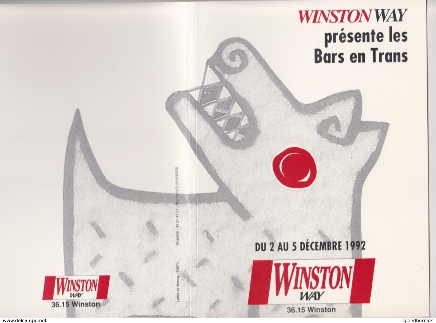 Pochette Publicite  Tabac WINSTON Pour RENNES 35 France Manifestation BARS En TRANS - Décembre 1992 - Objetos Publicitarios