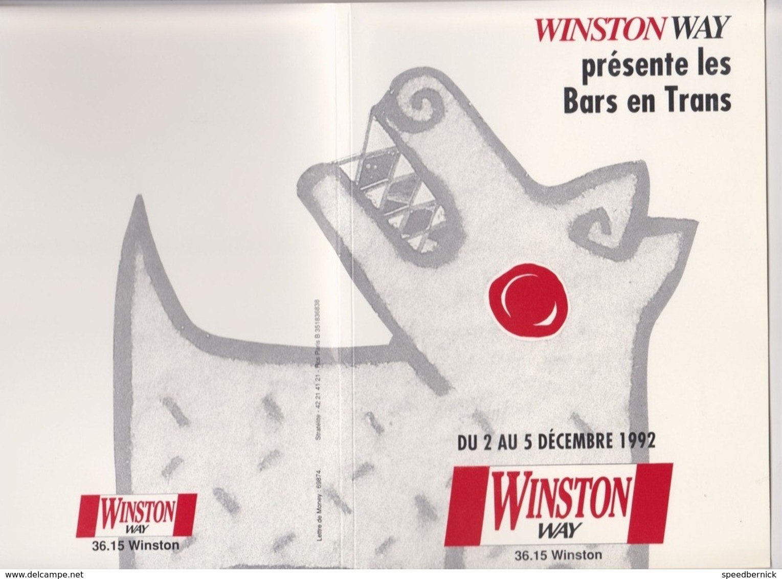 Pochette Publicite  Tabac WINSTON Pour RENNES 35 France Manifestation BARS En TRANS - Décembre 1992 - Reclame-artikelen