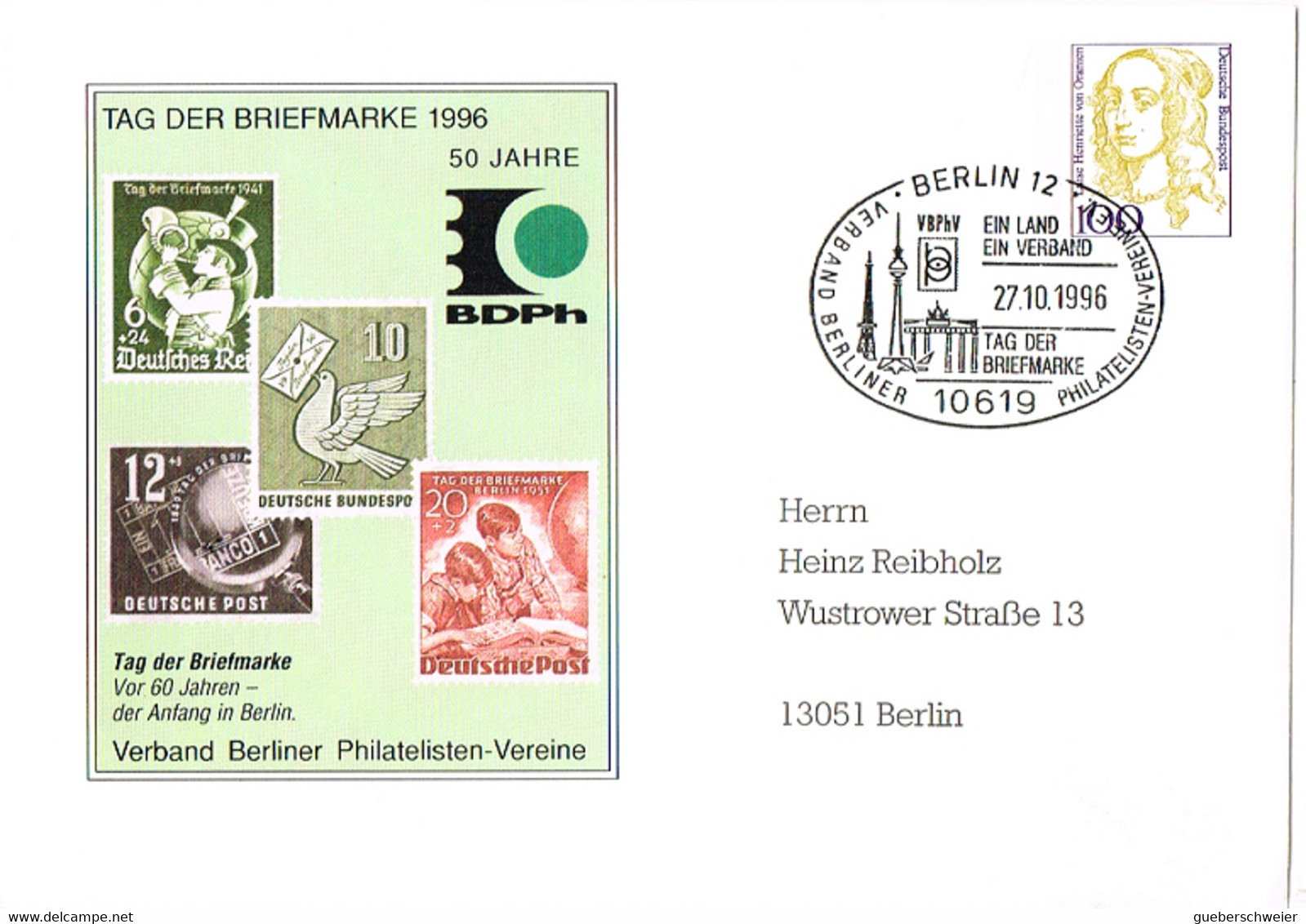 L-ALL-316 - ALLEMAGNE Entier Postal Enveloppe Journée Du Timbre 1996 Berlin - Enveloppes Privées - Oblitérées